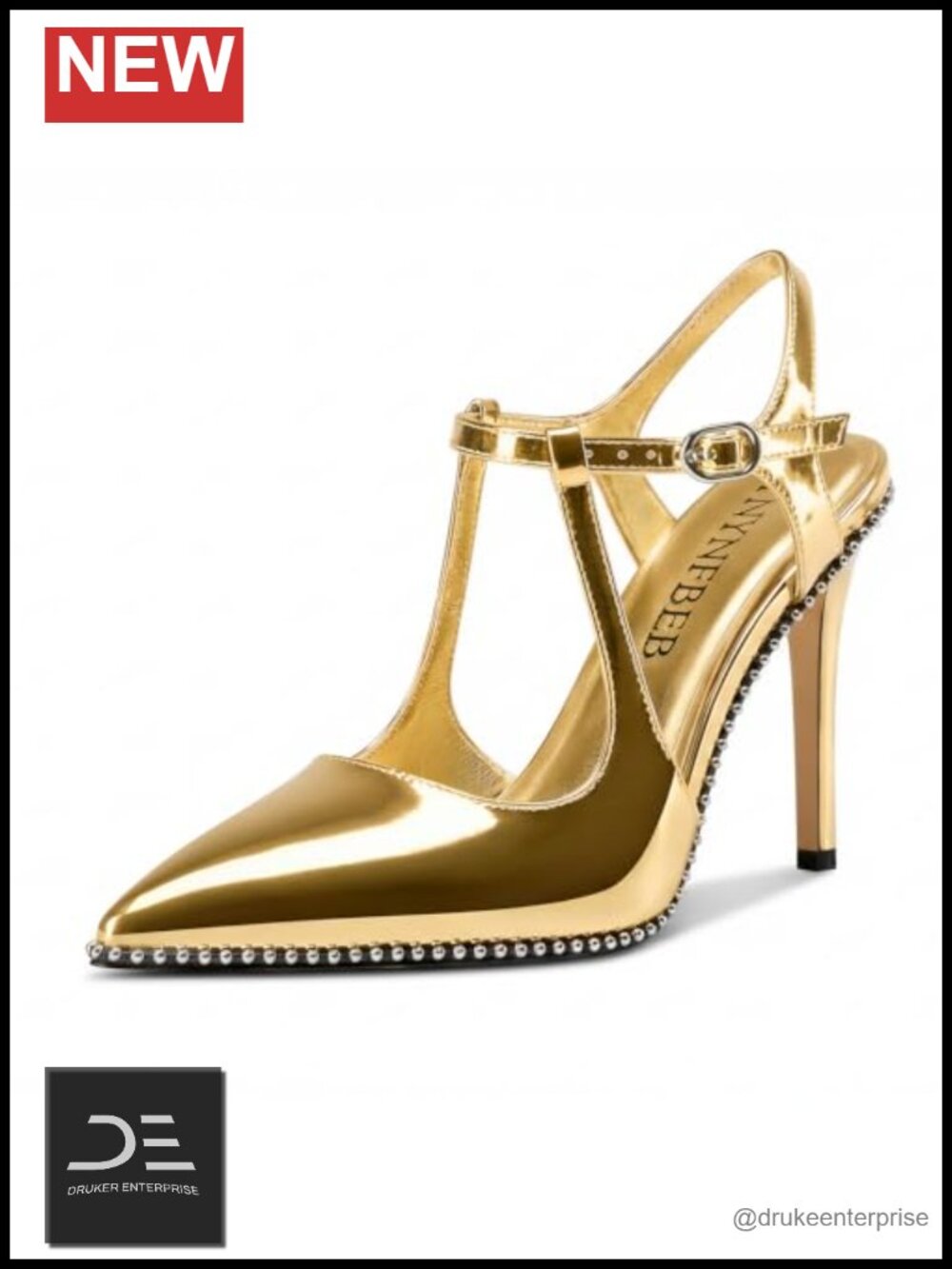 Stiletto High Heel Pointed Toe Pumps Ankle Strap Buckle Patent Leather 3.9 Inch